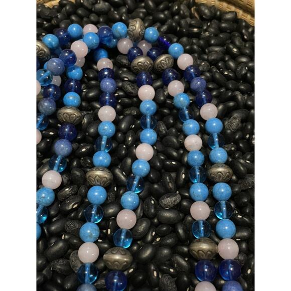 Native Sterling Silver Navajo Pearl Multi-Strand Necklace Multistone Saucers 925 - Picture 7 of 8